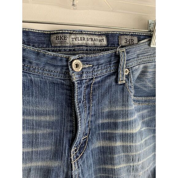BKE Tyler Jeans Size 34x29 Mens Blue Denim Distressed Straight Leg Medium Wash - Picture 4 of 14